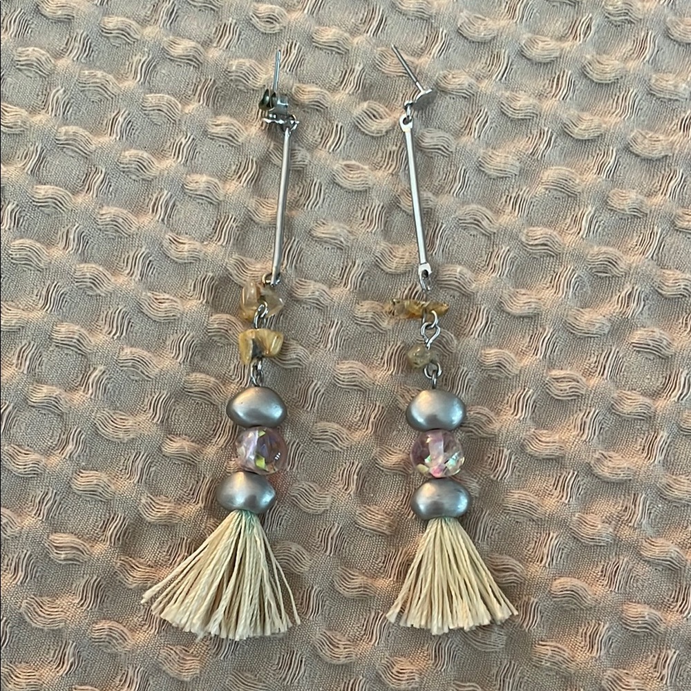 Elegant Silver and Cream Tassel Earrings